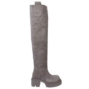 RICK OWENS Suede Over-the-Knee Boots with Lug Sole Women MARRONE CHIARO